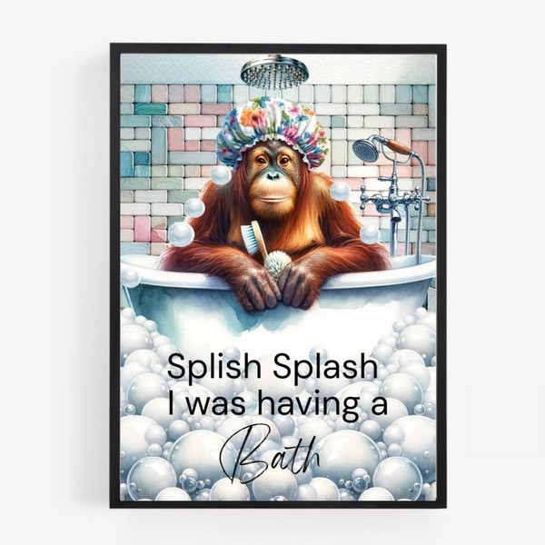 funny bathroom monkey in bath Print Picture Poster splish splash