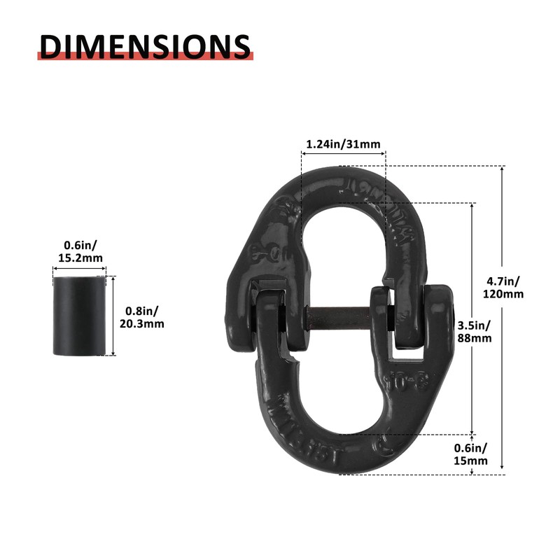 NORJIN 2 Pack 1/2" Safety Chain Connector Link, Tow Hitch
