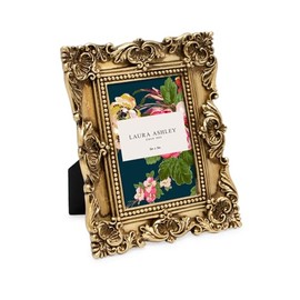 Laura Ashley - Marco de fotos de resina texturizado dorado de 2 x 3 pulgadas con caballete, para exhibición de mesa y pared, decoración decorativa del hogar, galería de fotos, arte y más (2 x 3,