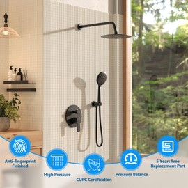 Gabrylly Black Shower System, Pressure Balance Shower Faucet Set, 12" Stainless Steel Rain Shower head with 5-Mode Handheld Shower Spray Combo,High Pressure Rainfall Shower Head Set, Matte Black