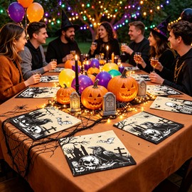 Gothic Halloween Paper Napkins 20Pcs - Disposable Vintage Skull Raven Graveyard Design Napkins for Halloween Party, Dinner, Haunted House Decorations, Spooky Halloween Party Supplies