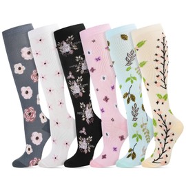 Zuimei 6 Pairs Compression Socks for Women&Men Circulation 20-30 mmhg Flight Socks Non-Slip Long Tube Compression Stockings for Athletic Nurse Running Travel(L/XL)