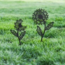 WADORN 2 Styles Dandelion Decorative Metal Garden Stakes, Funny Metal Flower Statues for Outdoor Dandelion Silhouette Ornament Gifts Funny Flower Decoration for Outdoor Garden Backyard