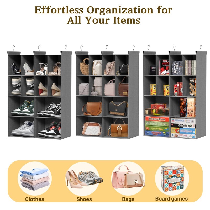 Ofiray-home 4 Tier Hanging Closet Organizer, 12 Compartments Sweater Organizer