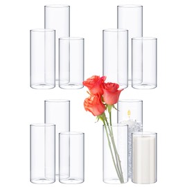 Didaey 12 Pcs Glass Cylinder Vases Clear Glass Flowers Vase Decorative Floating Candles Holders Table Centerpieces for Wedding Party, Event, Home Office Decor (3.4 x 6 in,3.4 x 8 in,3.4 x 10 in)