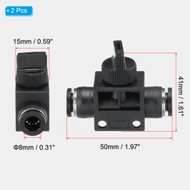 PATIKIL 8mm Pneumatic Ball Valve, 2 Pack 8mm OD Push to Connect Tube Fittings Ball Valve Union Straight Air Flow Control Valve for Air Hydraulic, Black Silver