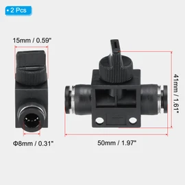 PATIKIL 8mm Pneumatic Ball Valve, 2 Pack 8mm OD Push to Connect Tube Fittings Ball Valve Union Straight Air Flow Control Valve for Air Hydraulic, Black Silver