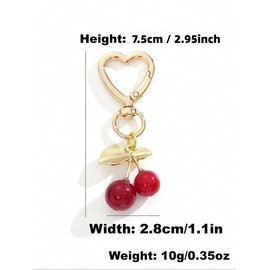 Cute Cherry Design Keychain, Fall Fashionable Heart Decor Keychain, Keychains for Women, Trendy All-match Keychain for Birthday Gift, Cherry Key Chain with Heart Clip, Car Accessories for Girls
