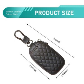 winterrock Car Key Case, Genuine Leather Key Fob Cover, Remote Key Case Holder with Metal Hook and Zipper, Universal Auto Keychain (Black)