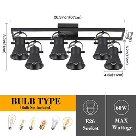 Modern Kitchen Track Lighting Fixtures Ceiling,Black 6 Light Track Lighting with Rotatable Light Heads,Industrial Ceiling Spotlight for Kitchen Living Room Laundry Entrance.