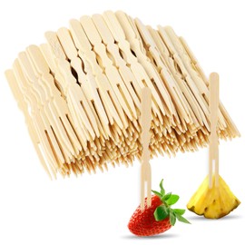 200Pcs Toothpicks for Appetizers, 3.5 Inch Mini Bamboo Forks Disposable Wooden Cocktail Forks Small Fruit Food Picks Charcuterie Forks for Pastry Dessert Party Supplies