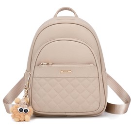 BAGOK Mini Backpack Women's Small - Elegant Faux Leather Backpack with Quilted Look, Plush Pendant & Tassel - For Women & Girls in Everyday Life & Travel, C-apricose