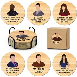 HSSPIRITZ New Girl Cork Coasters Set of 6, Funny Novelty Coasters for Drinks Absorbent with Holder Cup Desk Office Table Kitchen Decor accessories House Warming Gifts for New Home Couples,Round 4 Inch