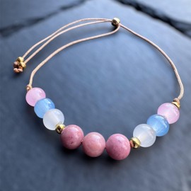 Schwangerschaftsarmband Armband für schwangere Pregnant Natursteine verstellbar Armband für werdende Mütter Rosenquarz Rhodonit Aquamarin Mondstein Edelstein Perlen Liebe