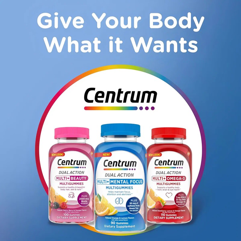 Centrum Dual Action Enfoque Mental Concentración 90 Gomas Sabor Naranja