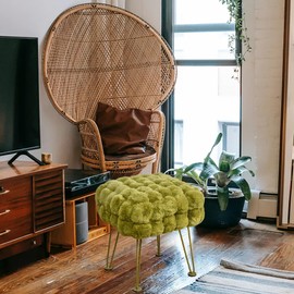 Home Soft Things Fox Faux Fur Pouf Stool 17×17×17", Green Moss, Sturdy Decoration Ottoman Foot Rest Ottoman Living Room