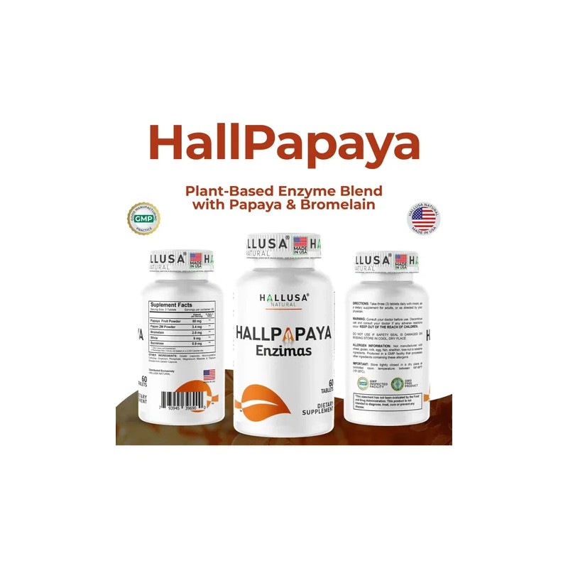 Hallusa Papaya Enzyme Enzimas Digestivas 60 Tabletas