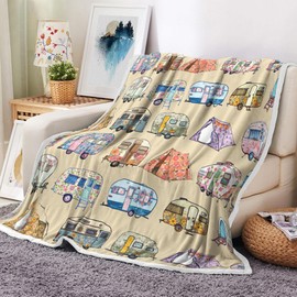 Manta de camping, manta para caravana, regalos de camping, franela suave, esencial para camping, accesorios de camping para campistas, artículos imprescindibles para cama, sofá, decoración de 60 x 70