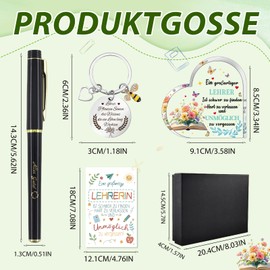 Henjunu Teacher Gift Farewell 4 Sets, Thank You Gifts for Teacher, with Thank You Keyring, Lucky Charm Pen, Teacher Heart-Shaped Acrylic Home Decoration, Gifts for Educator, multicoloured