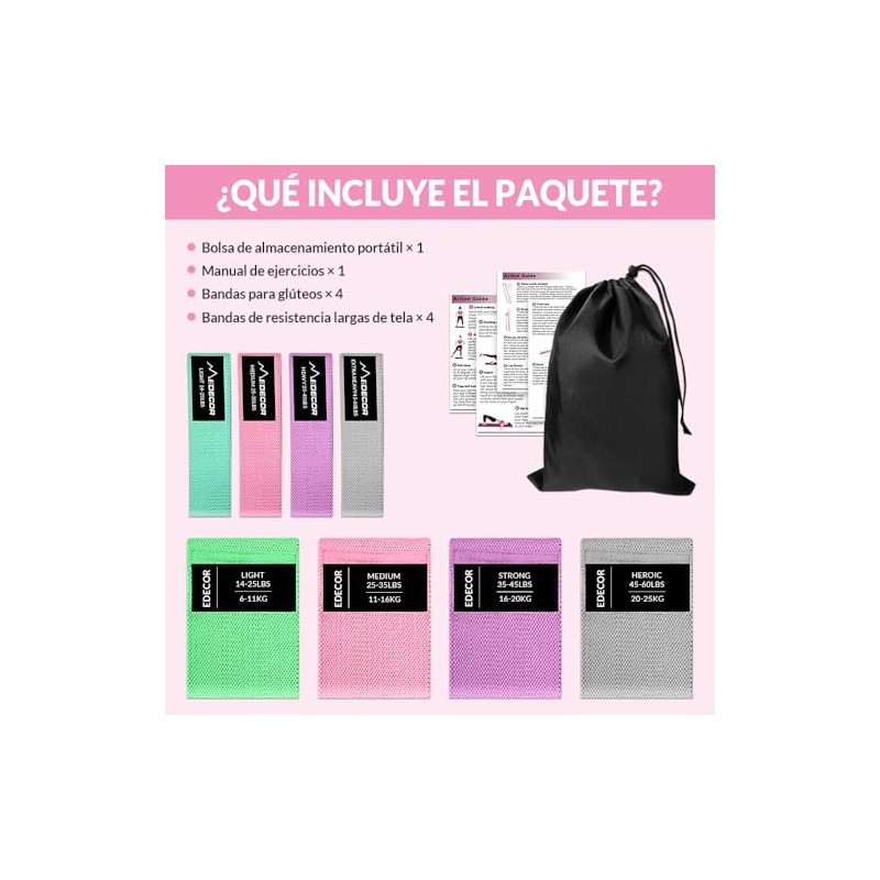EDECOR Kit de 8 Bandas de Resistencia, Bandas Elásticas Fitness,