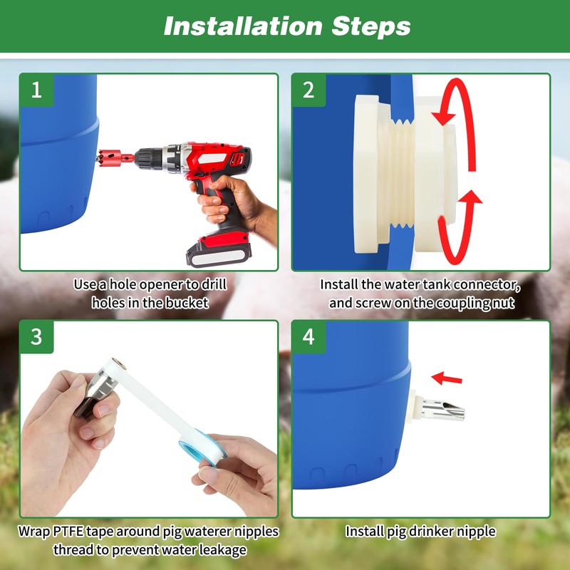 4 Pcs Pig Waterer Nipples for Barrel Kit, Stainless Steel