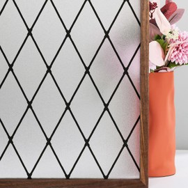 FEOMOS Window Privacy Film, Frosted Glass Window Film, Static Cling Window Tint for Home Décor & Anti UV, Black Lattice Sun Blocking Window Covering 23.6x236.2 inches