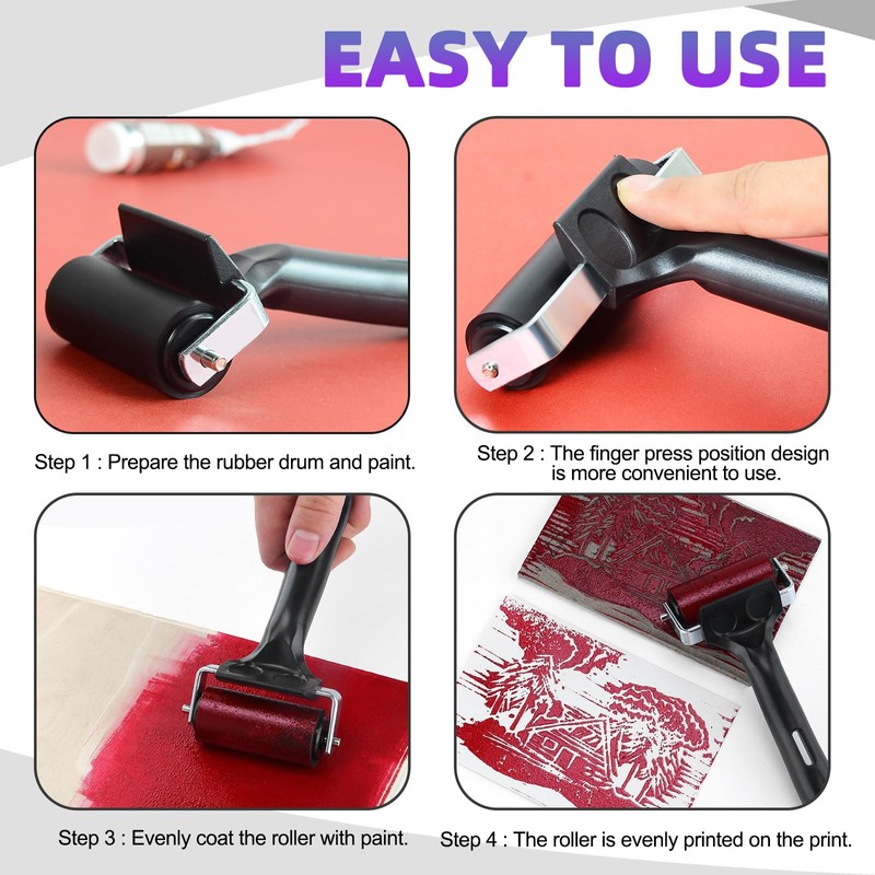 Swpeet 2 Pack Black Rubber Roller, Brayer Roller, Hard Rubber,