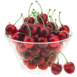 Gresorth 50pcs Artificial Lifelike Red Black Cherry Decoration Fake Chrries Fruit Home Party Christmas Display
