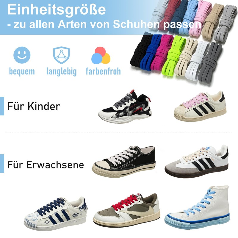 Puzeam 2 Pairs of Elastic Shoelaces, Flat, with Metal Capsule,