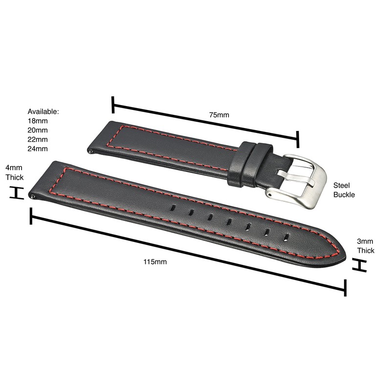 Genuine Waterproof Leather Watch Band with Quick Release Spring Bars