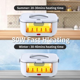 Meng Ke'en Electric Lunch Box 80W/2L Detachable Stainless Steel Container 12V/24V/110V Electric Lunch Box Portable Food Warmer (White Single Compartment)