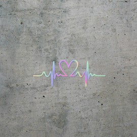 Decal Stickers of Love Heart Beat Silhouette (Hologram) (Set of 2) Premium Waterproof Vinyl Decal Stickers for Laptop Smartphone Car Dirt Bike Wall Room Mason Jar Bathtub Door - ANDstic701520HO