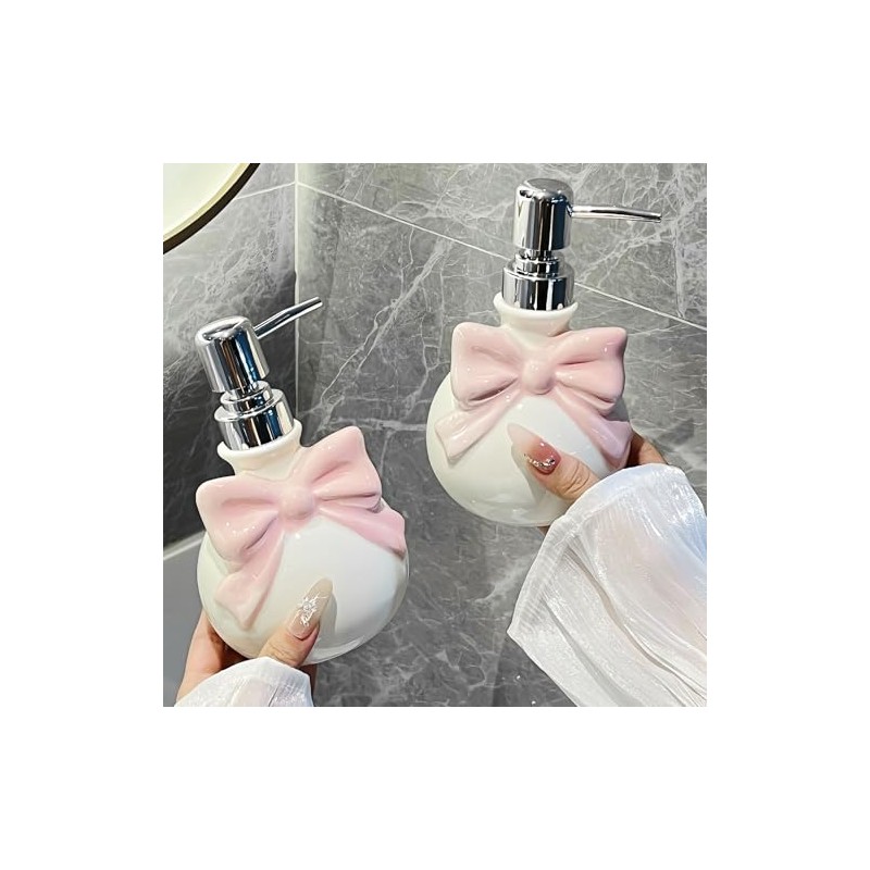 Hosoncovy Bow Ceramic Liquid Soap Dispenser with Pump,Round Pump Bottle