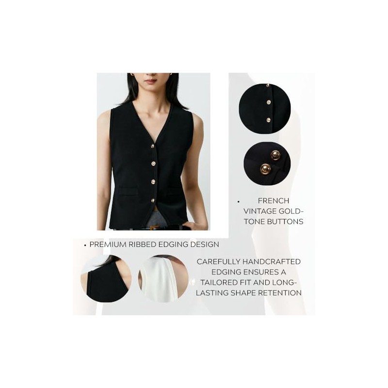 Kalamet V Neck Button Front Sweater Vest for Women Knit