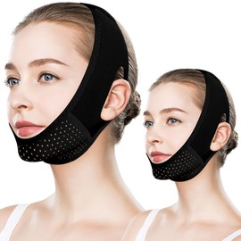 2PCS Mentonera Postquirúrgica Papada | Face Lift Tape Invisible | Faja Facial para Dormir | Reductor de Papada Mujer (negro)