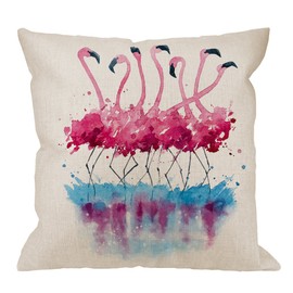 HGOD DESIGNS Flamingo Pillow Case,Watercolor Pink Flamingo and Blue Reflection Cotton Linen Cushion Cover Square Standard Home Decorative for Men/Women/Kids 18x18 inch Blue Pink Blue