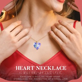 POEKLSYNM Rose Necklace Heart Necklace, Preserved Flower Gifts for Women, Eternal Rose Heart Gemstone Pendant, Gifts for Women, Christmas, Valentine's Day, Mother's Day Gifts