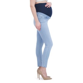 Women’s Maternity Jeans Over The Belly Waistband with Belt Loops - Pregnancy Clothes for All Seasons, Maternity Pants – 29“ Inseam (M, Light Wash)