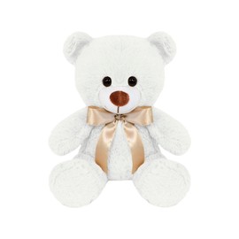 PELUCHERIA| Oso de Peluche clásico. Osito de Peluche con moño. Animales de Peluche Suave, Esponjoso y Resistente. Tam: 25 cm. Elaborado en poliéster. (Blanco)