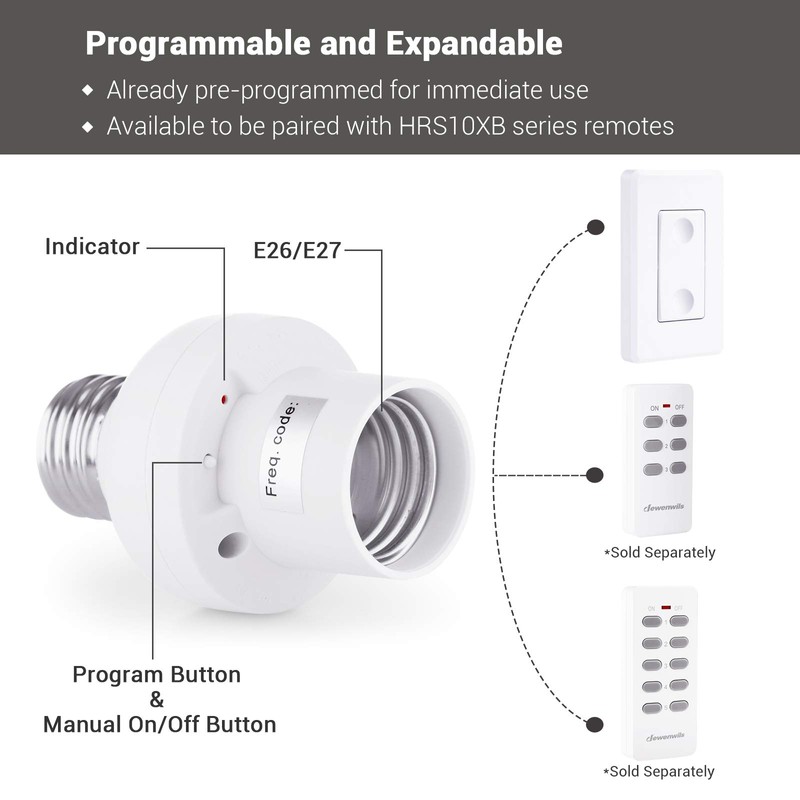 DEWENWILS Remote Control Light Socket, 1 Wall Mounted Switch and