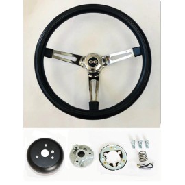Grant 1966 Chevelle Grant Black Grip Chrome Spokes Steering Wheel 13 1/2" SS cap
