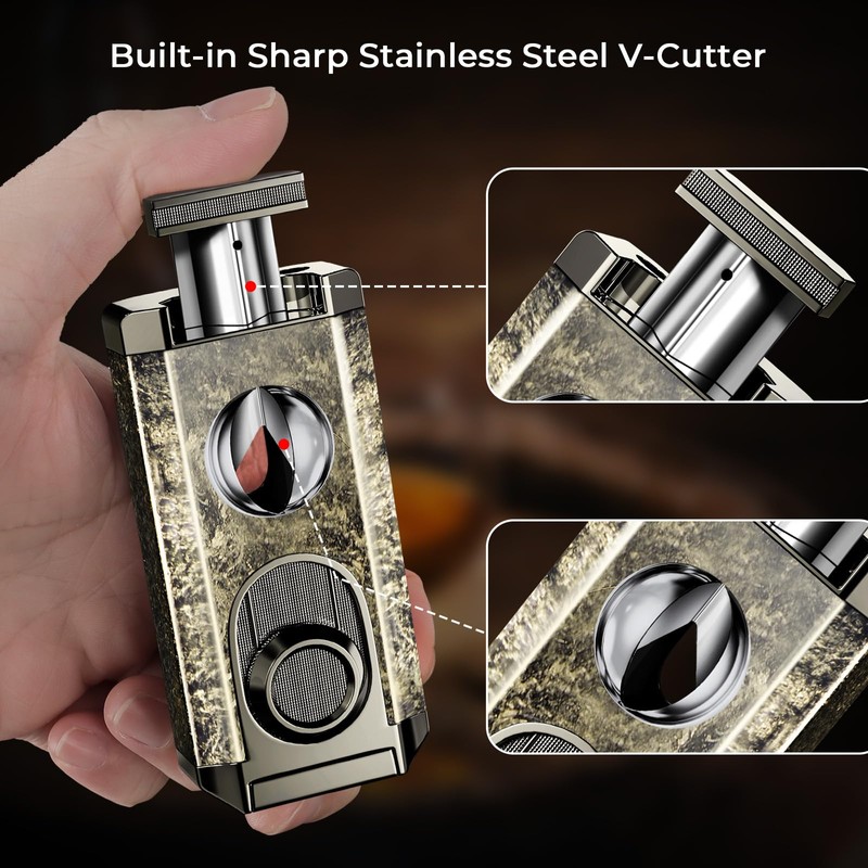 Triple Torch Lighter with Cutter, Built-in Holder, Ideal Gifts for