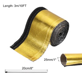 sourcing map Heat Shroud Sleeve Aluminized Gold Sleeving 25mm 1 Inch ID x 300cm 10FT Heat Cable Sleeving for Hose Wire Heat Protection with Hook&Loop,10PCS Stainless Steel Ties