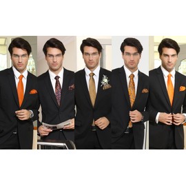 HISDERN Men's Ties Set of 5 Tie with Pocket Square Classic Elegant Wedding Silk Tie and Handkerchief for Men with Gift Box, T5-24