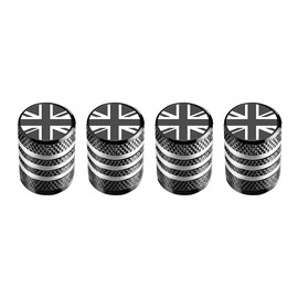 Marcraft Corrosion Resistant (Grey Two-Tone) (Laser Engraved Union Jacks) Metal Tyre Wheel Alloy Valve Caps Dust Caps (4 Pack) Universal for Cars, SUVs, Bicycles, Motorcycles, Trucks | Plastic Insert