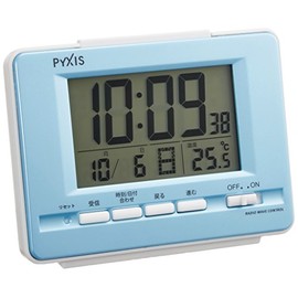 Seiko Digital RC Alarm Clock with Calendar & Temperature Display, PYXIS Light Blue/Pearl (NR535L)