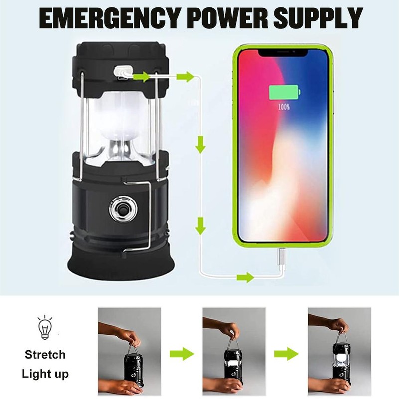 LED Camping Lantern USB or Solar Powered Rechargeable Emergency Lights