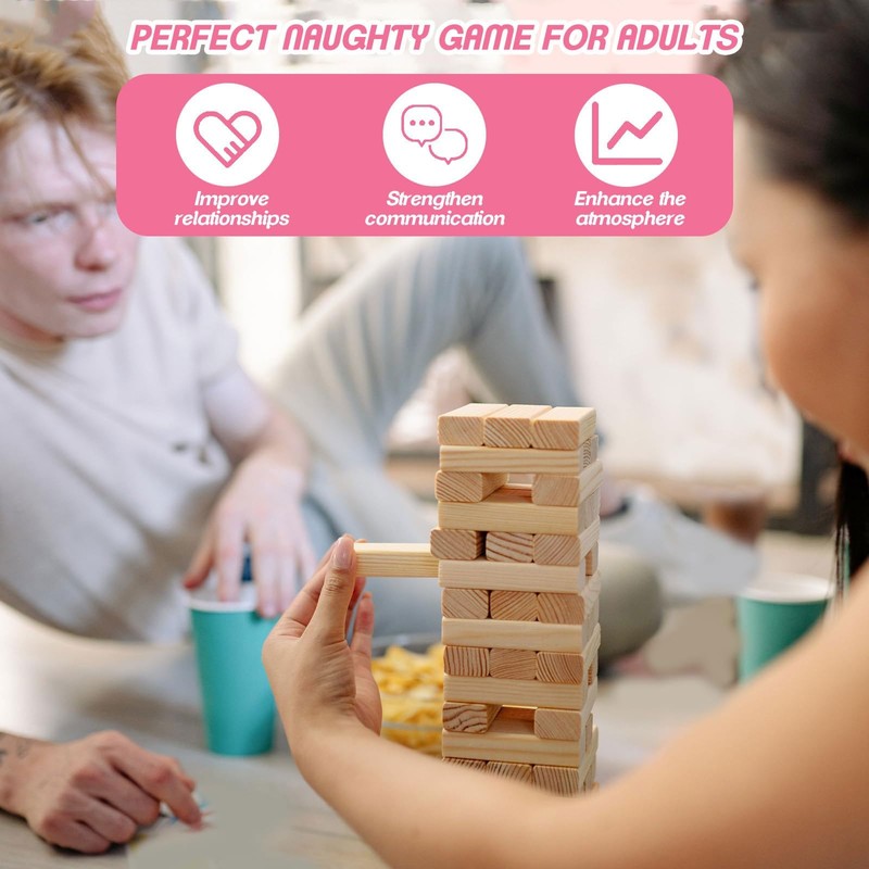 ELLECILA Lust Tower, 48pcs Classic Couples games Wooden Tumbling Tower