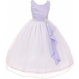 Big Girls' Satin Surplice Top Double Layer Flowers Girls Dresses Lilac Size 8