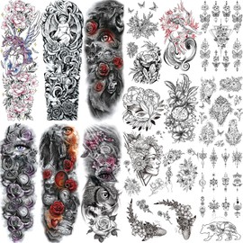 CUTELIILI Flora Temporary Tattoo for Women, 6 Sheets Sleeve Tattoos Full Arm Temporary Tattoo, 11 Sheets Half Arm Fake Tattoos That Look Real, Eyes, Fox, Butterflies